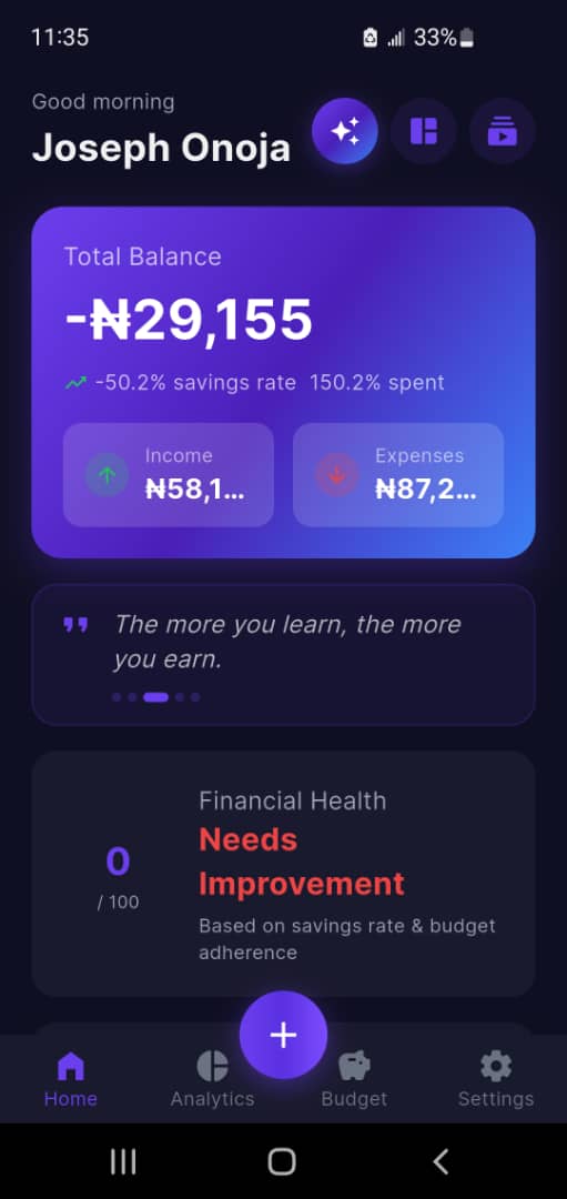 FinTrack app screen