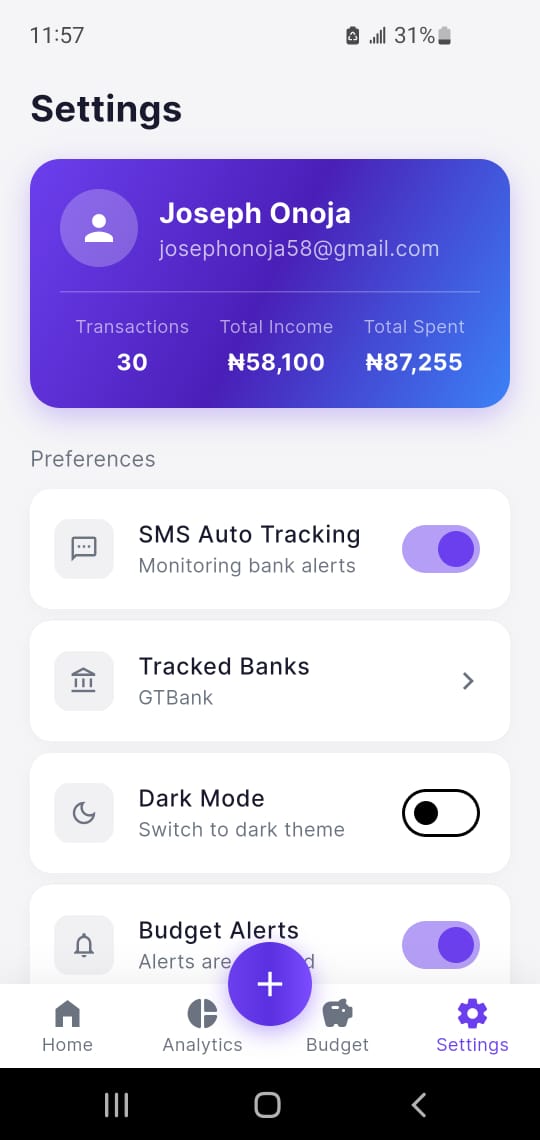 FinTrack app screen