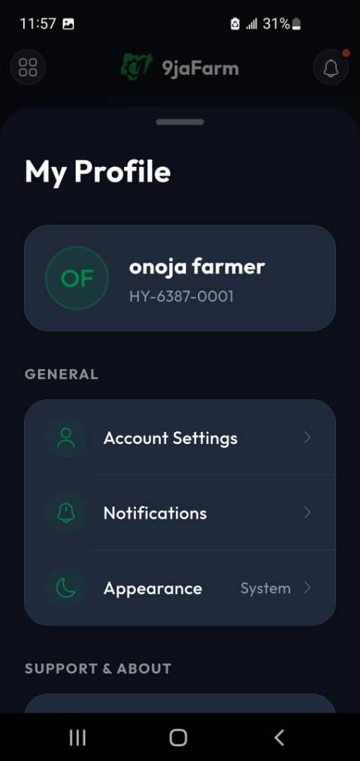 9jaFarm Hydroponics app screen